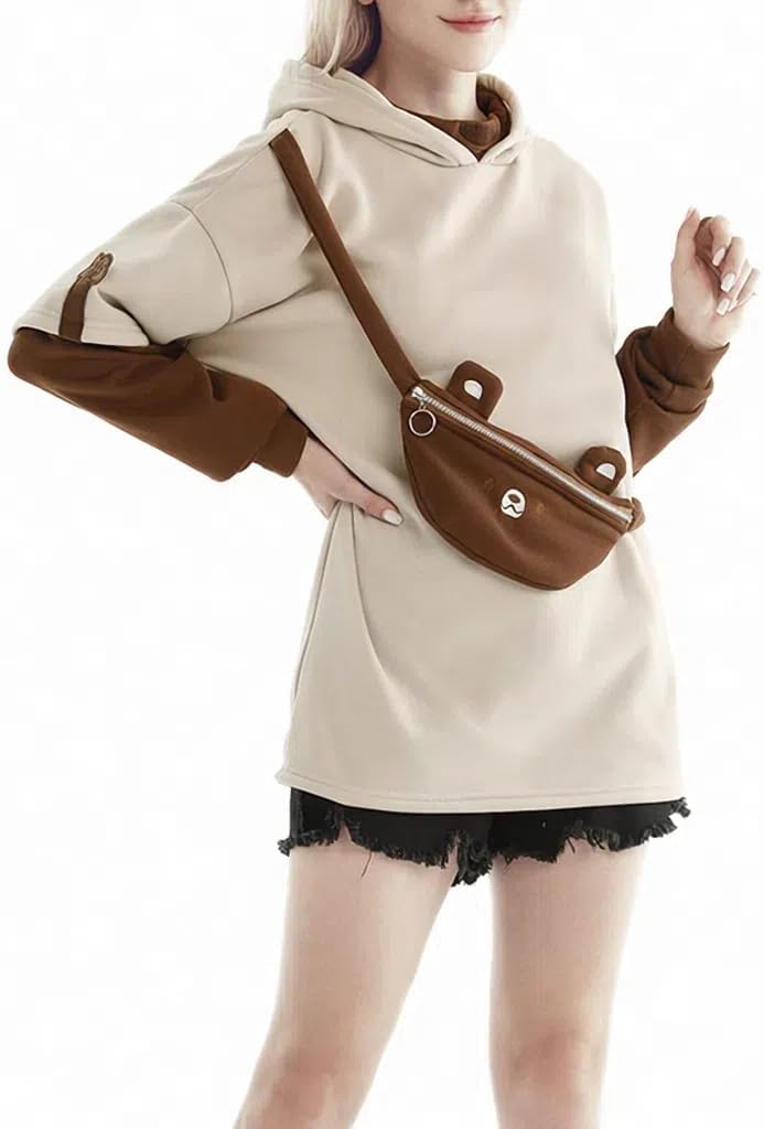 RGOSME Bear Hoodie for Girls, Cute Brown Bear Graphic Long Sleeve Hoodies Sweatshirt with Bag for Women Teen Girl and Kid - Image 2