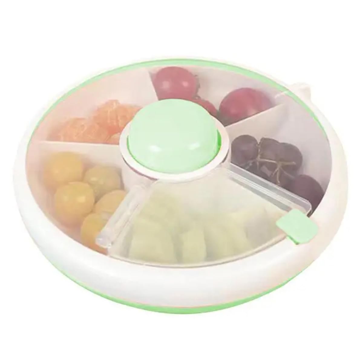 Mnrkaoic Snack Spinner, Portable Snacks Food Serving Tray Kids Snack Spinner Toddler Spinner Snacks Box with 5 Compartments and Lid, Multifunctional Rotating Food Box, Fruit Organizer (Green)