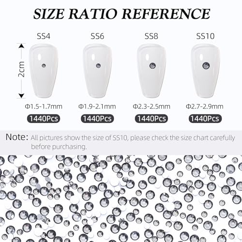 Image of Gray Flatback Rhinestones, Glass Rhinestones for Nail Art and Craft, Glue Fix, Loose Crystal Gemstones(Gray, SS4, 1440pcs, 1.5-1.7mm)