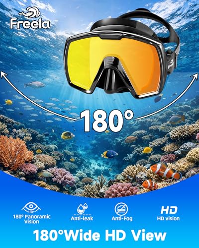 Set de snorkel seco para adultos con máscara de buceo de vista de 180° antiempañante y sin fugas, espejo miniatura 2