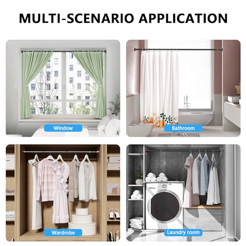 Image of Shower Curtain Rod 27-79 Inches, Adjustable Tension Shower Rod No Drilling, No Slip, Spring Tension Curtain Rod for Bathroom Kitchen Closet Windows - Black