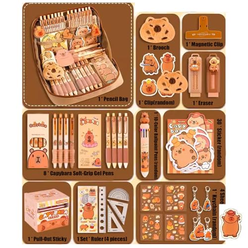 Image of Cute Capybara Pencil Case with 12 Compartments, Capybara Stationery Set, Large Capacity Pen Bag, Gift for Boys Girls
