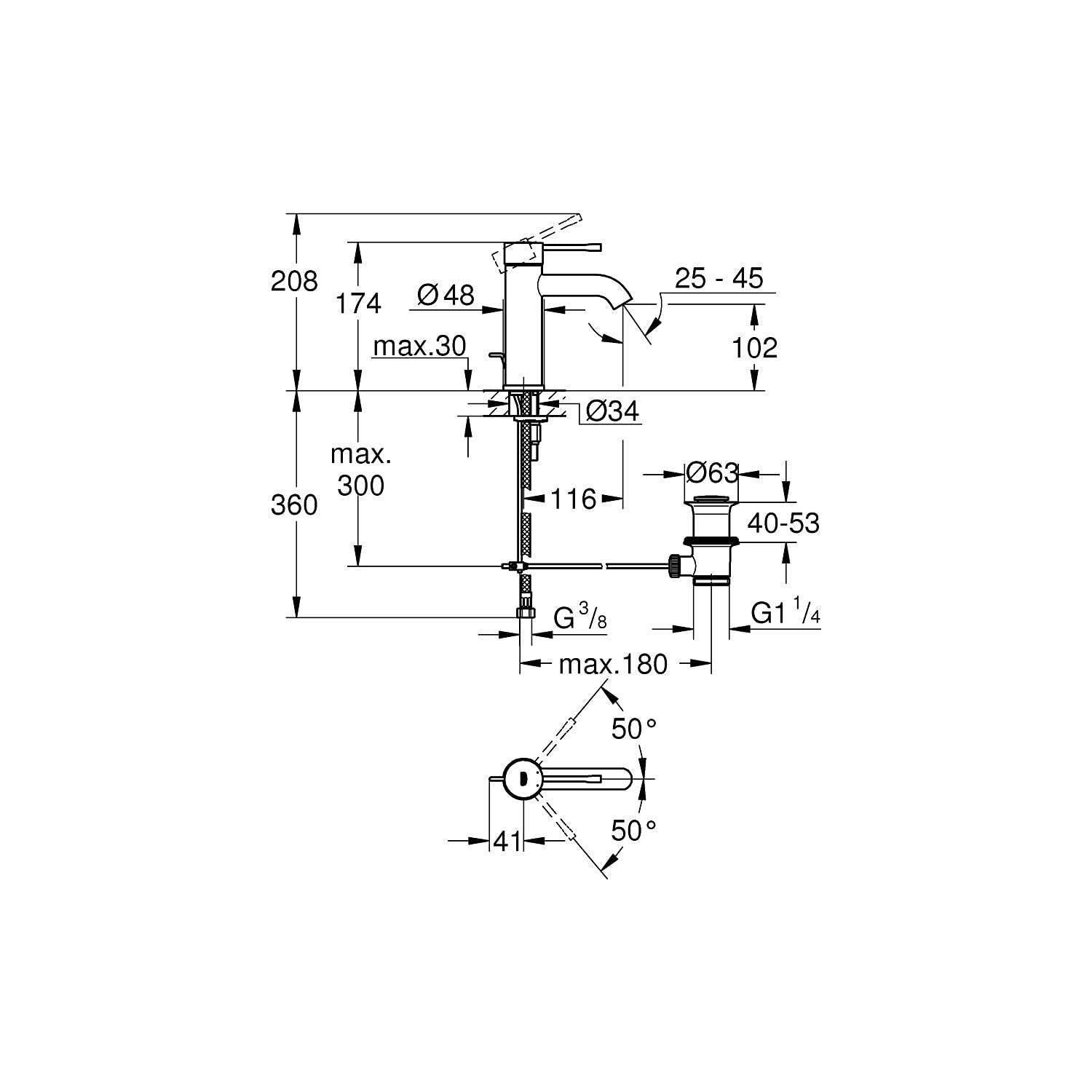 GROHE Essence Waschtischarmatur – Einhandmischer Mit Ablaufgarnitur, 17 Cm Hoch, Einfache Montage (Kupfer)