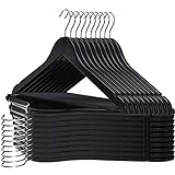JS HANGER Wooden Coat Hangers, 20 Pack High Grade Wood Suit Hangers with Non Slip Pant Bar - Extra Smooth and Splinter Free Black Finish