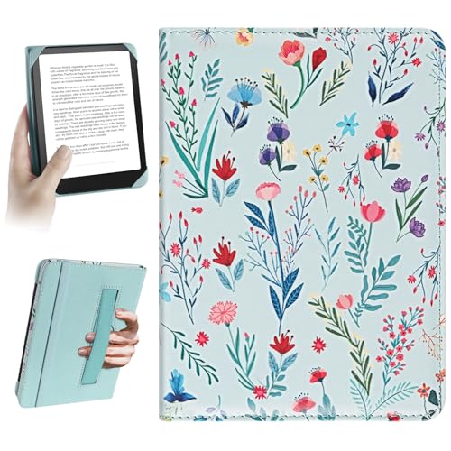HoYiXi Universal Hülle für 6' Pocketbook/Tolino/Sony E-Book Reader Kompatibel mit 6 Zoll Kindle Paperwhite/Kobo Clara HD 6' Cover Case,Elastic Rope Schutzhülle,Blaue Blumen