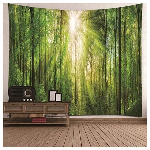 Bcughia Tapiz para colgar en la pared, extragrande, tapiz de poliéster verde denso, tapiz de sol del bosque, 138 pulgadas de ancho x 101 pulgadas de alto, decoración para dormitorio
