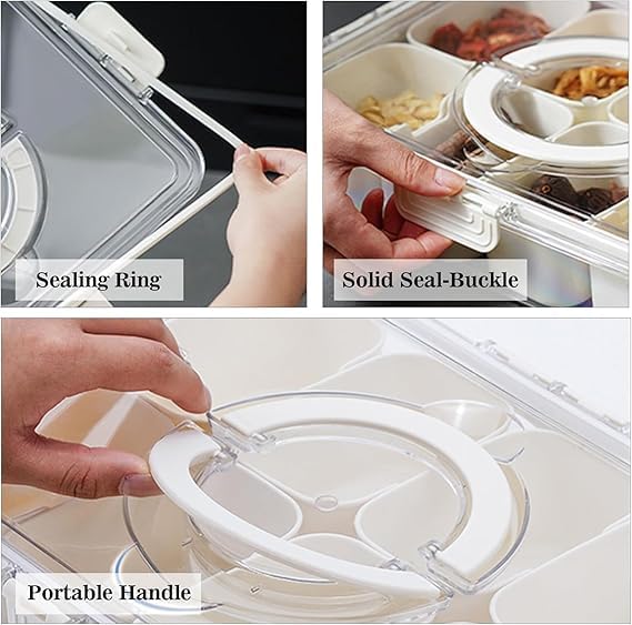GLITZEN Divided Serving Tray with Lid and Handle - Portable Snackle Box Charcuterie Container, Clear Snack Platter Organizer for Fruits, Candy, Nuts, Snacks - Travel & Picnics (PACK OF 2) 1