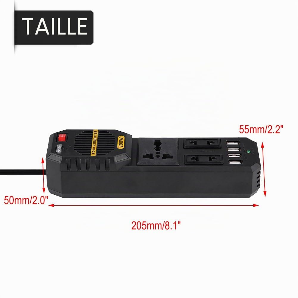 Keenso Mini Onduleur 200W, Converter Convertisseur DC 12V à 220V AC Power Car Inverter Transformateur de Tension de Voiture avec 4 Allume-Cigare de Port USB Inverseur de Voiture
