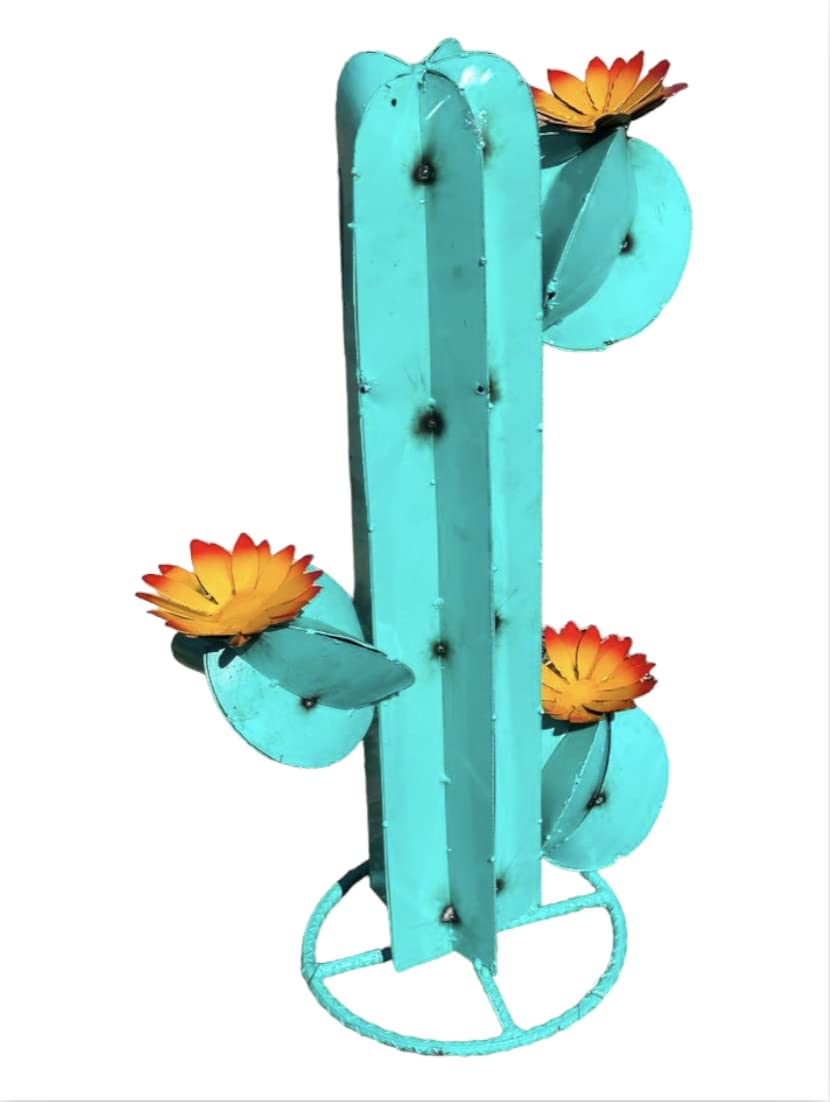 Metal Saguaro Cactus - Garden Art (Turquoise)