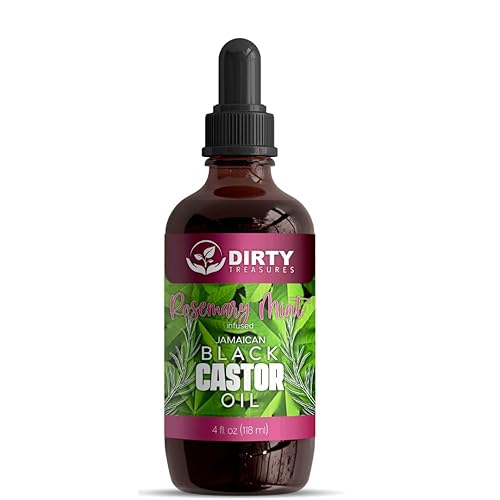 Dirty Treasures Rosemary Mint Castor Oil for Hair Growth and Scalp Treatment Jamaican Black Castor Oil Hair Growth Oil (4 Ounce)