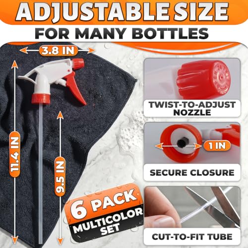 Image of 6 Pcs Spray Bottle Nozzle Replacement Pack - Heavy Duty Leak-Proof Trigger Sprayer for Cleaning, Garden, Pet Care, Auto Detailing & Kitchen - Fits 8, 16, 24, 32 oz Bottles, 28-400 Thread (Multicolor)