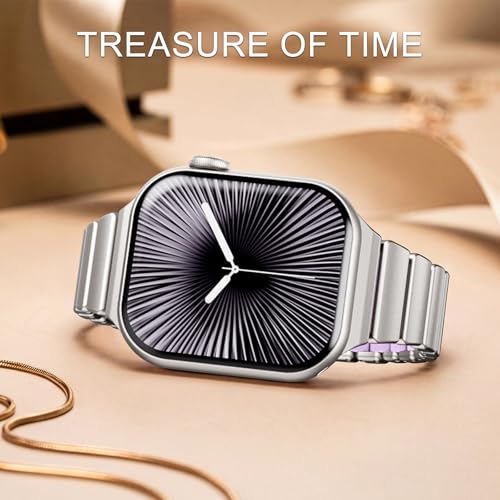 Image of Magnetic Slim Metal Band Compatible with Apple Watch Bands for Women Series 11 10 46mm 45mm 44mm 42mm SE 9 8 7 6 5 4 38mm 40mm 41mm 3 /2 /1,Luxury Stainless Steel Strap Silicone Link For iwatch