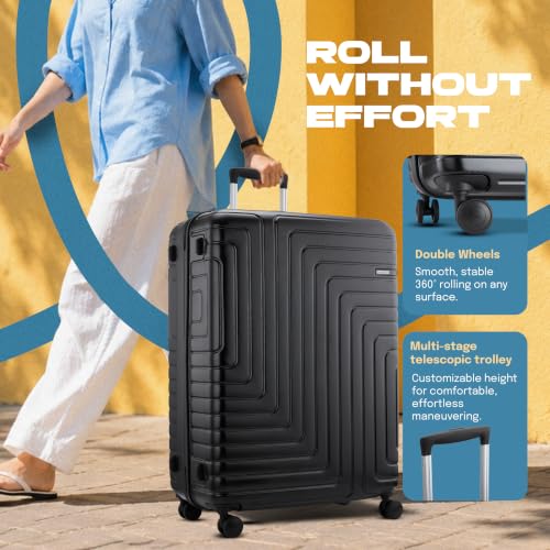 Image of American Tourister Ivy NXT | Luggage Trolley Bag (79 cm) | 360 8 Wheel Travel Luggage | 2 Compartments | Hard Luggage Polycarbonate Suitcase | Mounted Combination Lock | 3 Years Warranty | Black