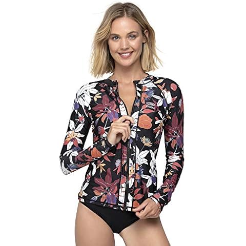 AXESEA Women Long Sleeve Rash Guard UPF 50+ UV Sun Protection Zip Front Swimsuit Shirt Printed Surfing Shirt Top Cover