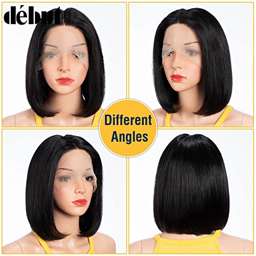 DÉBUT Straight Bob Wigs Human Hair T Part Lace Front Bob Wig Pre Plucked with Baby Hair 150% Density Brazilian Virgin Hair for Black Women(10 Inches - Image 4