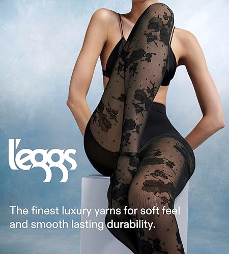 L'eggs Women's 360 Degree Contour Shaping Tights for Sculpted Style and Comfort, Black Floral Lace Dot4