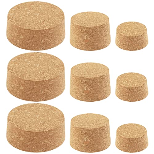 Keadic 9 Pcs 3 Sizes Wooden Tapered Cork Plug Assortment Set #48#34#28 Natural Soft Wood Wine Bottle Stoppers Replacement for for Wine And Beer