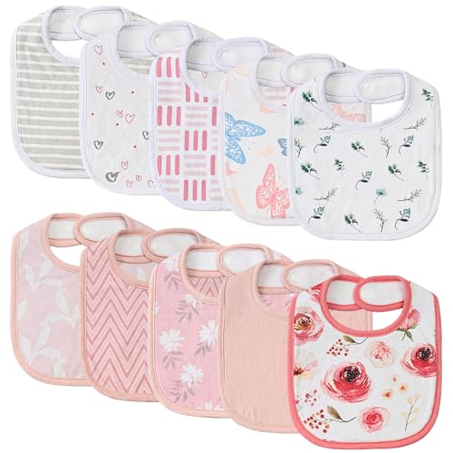 Image of 10 Pack Cotton Snap Bibs for Baby Boy Girl, Super Soft Drool Bibs for Teething and Feeding