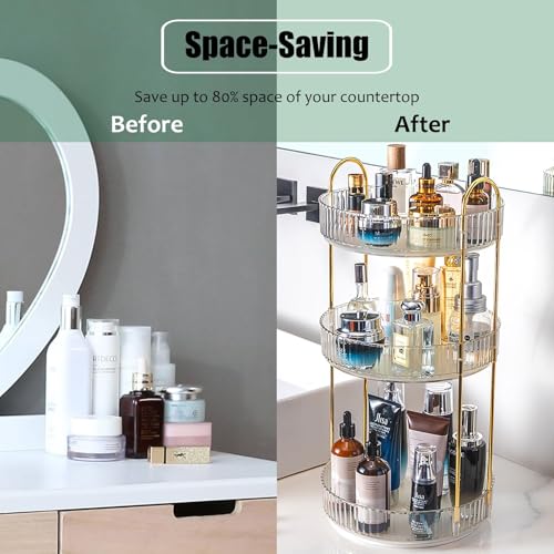 3-Tier Transparent Rotating Makeup Organizer Countertop Lazy Susan