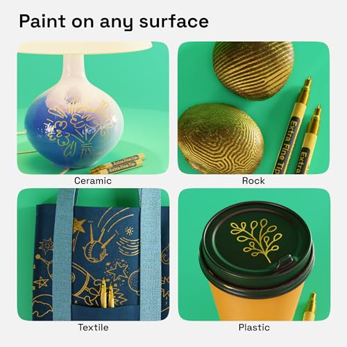Image of ARTISTRO 2 Gold Permanent Marker - Waterproof Markers for Tire, Fabric, Rocks, Glass, Ceramic, Wood, Paper - Oil Based Metallic Paint Pens - Extra-Fine Tip 0.7mm