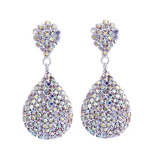 Teardrop Ab Rhinestone Silver Plated Crystal Dangle Earrings For Women Girls Wedding Jewelry #TOP2
