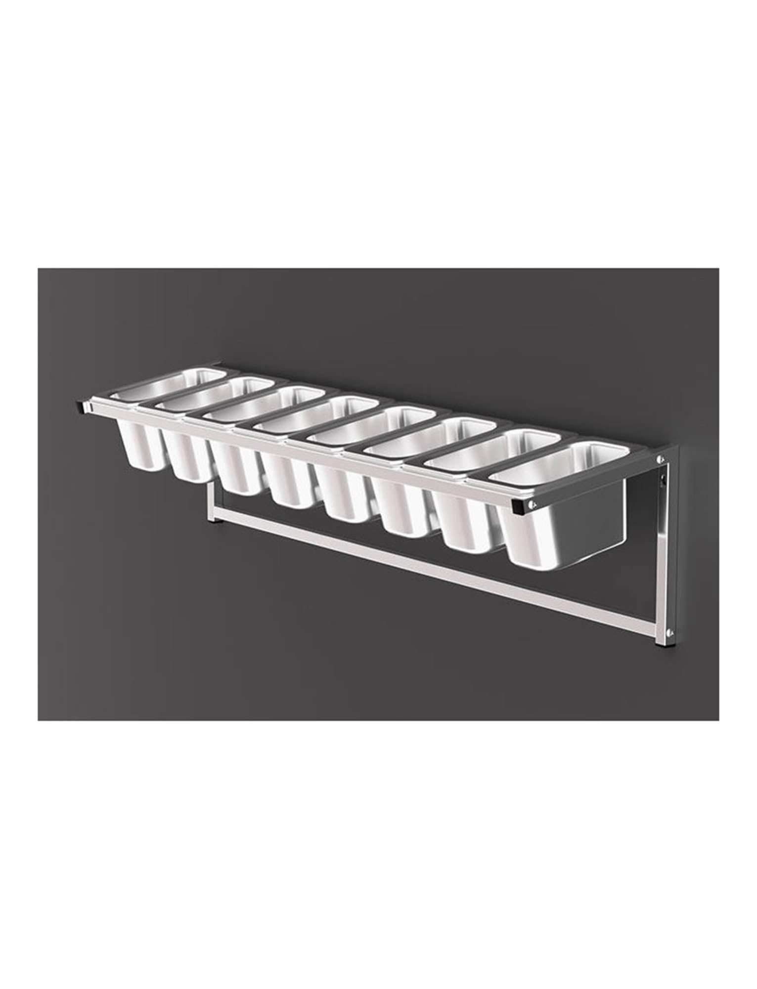 Stazione commerciale per pizza e spezie, mensola da parete in acciaio inox per condimenti con angolo di inclinazione, include cucchiai (66,7 x 21 x 21 cm) per uso ristorante
