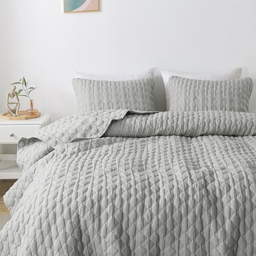 WDCOZY Light Grey Twin Size Quilt Bedding Set with 1 Pillow Sham, Lightweight Soft Bedspread Coverlet, Thin Comforter Bed Cover for All Season, 2 Pieces, 68x90 inches