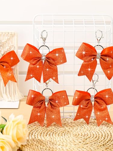 Image of Tondiamo Cheer Bow Keychain Cheer Keychain with Rhinestones Cheerleader Keyrings for Team Gift Cheerleading Sports Accessory
