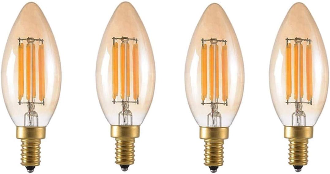 E12 LED Candelabra Bulb 6W Dimmable LED Filament Candelabra Bulb C35 LED Chandelier Bulb Chandelier Light Bulbs,6W (60W Equivalent),Dimmable,E12 Small Base,Warm White 2300K,Pack of 4