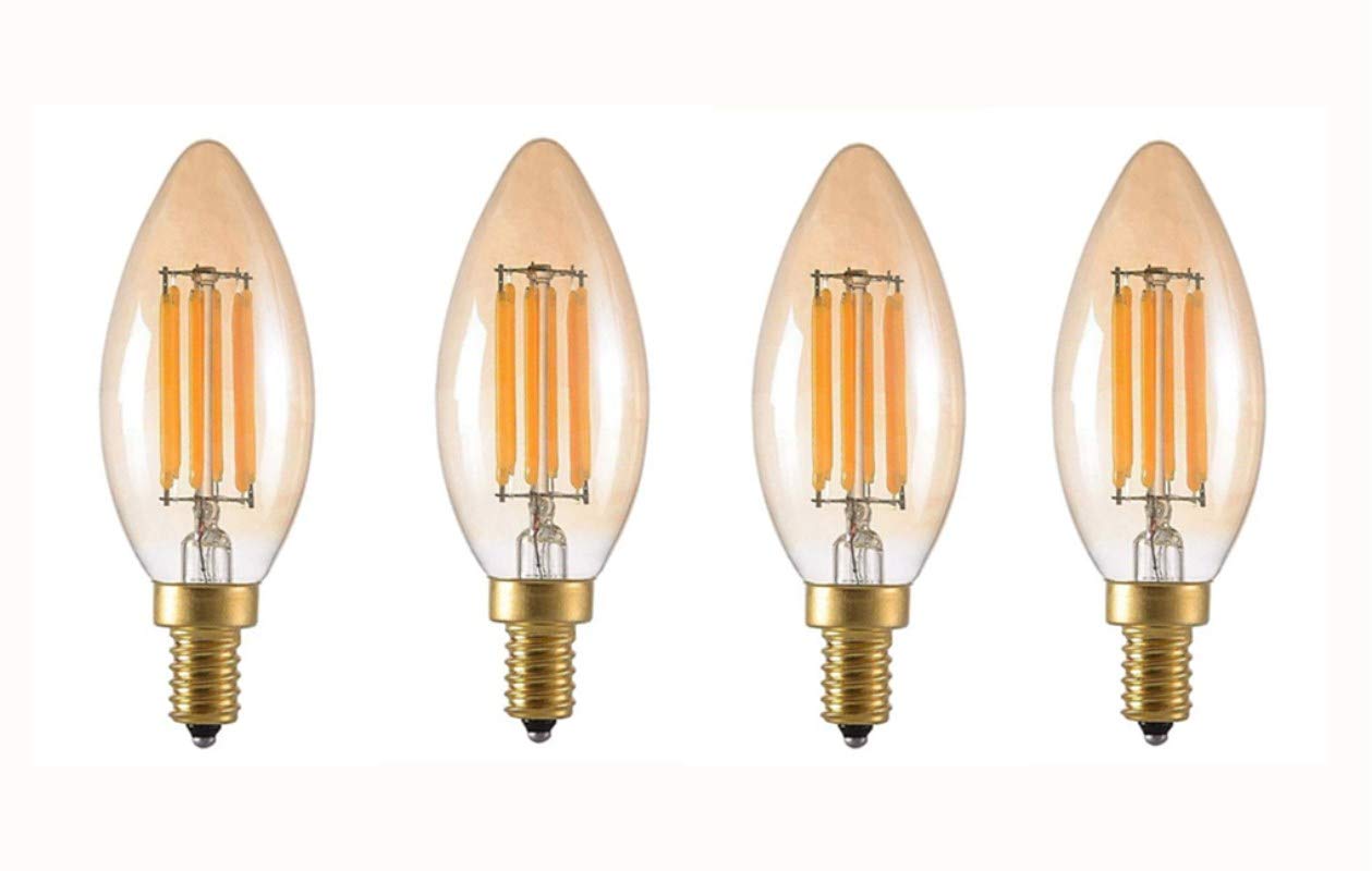 E12 LED Candelabra Bulb 6W Dimmable LED Filament Candelabra Bulb C35 LED Chandelier Bulb Chandelier Light Bulbs,6W (60W Equivalent),Dimmable,E12 Small Base,Warm White 2300K,Pack of 4