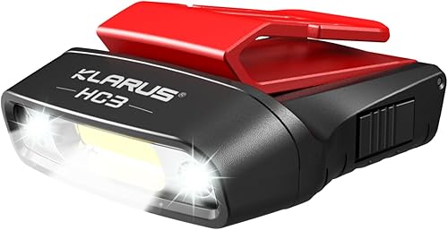 klarus HC3 - Luz recargable con sensor de movimiento para visera 100 lúmenes COB LED Clip en la luz del sombrero Linterna frontal con luz roja