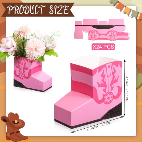 Image of Fullhawl 24 Pcs Cowboy Boots Paper Boxes Western Theme Party Decorations Favors Wild West Popcorn Boxes Boot Shape Bag for Cowboy Birthday Bachelorette Baby Shower Party Supplies(Pink)
