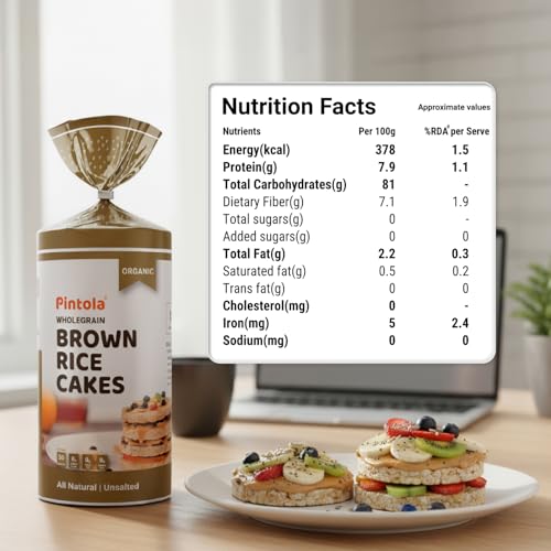 Image of Pintola Organic Brown Rice Cake All Natural Unsalted (130g x 4) | Gluten-Free Snack | 9 Wholegrains | Low Fat | 30 Calories per Cake | Soy & Yeast Free | Healthy Snack for Weight Loss (Pack of 2)