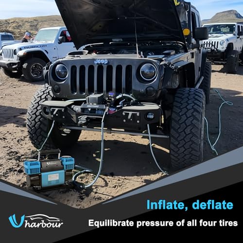 Image of Uharbour 4 Tire Inflation Deflation System, 4 Tire Air Up Down System, 4 Tire Pressure Equalizer, Inflate or Deflate All 4 Tires at Once, Flexible Air Hose Fits Up to 155 inch Wheelbase.