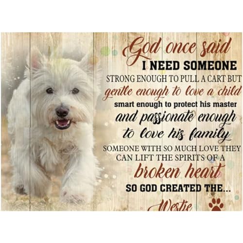 Snowsun God Once Said I Need Someone So God Created The Westie, poster vintage divertente decorazione da parete con immagine retrò in metallo
