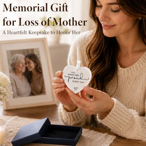Image of Memorial Gift for Loss of a Loved One, You Make Her Proud Every Day Ceramic Heart Ornament, Sympathy Bereavement Keepsake for Funeral, Remembrance Table, Christmas Tree, Family and Friends