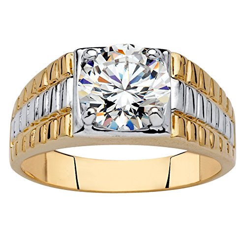 Palm Beach Jewelry Men's 14K Yellow Gold Plated Round Cubic Zirconia Two Tone Textured Ring Size 8