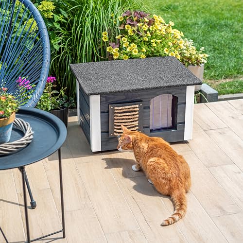 Outentin Katzenhaus Outdoor Winterfest - Katzenhäuschen für Draußen - Isolierte Schutzhütte - Wasserdicht und Wetterfest - Katzenhütte für Draußen - 61 X 39 X 36 cm (Grau)