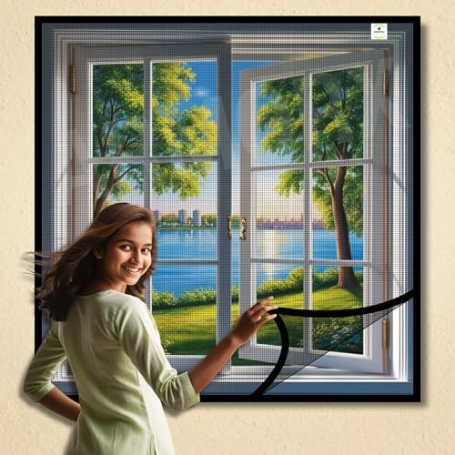 Image of ARMORX Fixed Size Fiberglass Window Mosquito Net | Stitched with Fastener Tape | Windows /Door DIY Bug Insect Mesh | Black - 3x4 feet | 36x48 inch | 91x122 cm