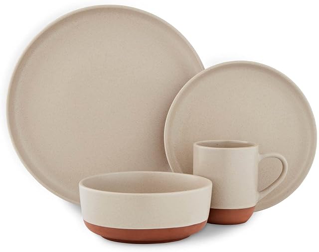 Barbary & Oak BO867014STN Verona 16-Piece Dinnerware Set, Crafted in Terracotta, Stone, Grey