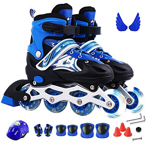 Ice-Beauty-ukzy - Patines en línea Ajustables para niños, para niños, Seguros y Divertidos, con Ruedas iluminadas, Juego Completo de Flash Azul, S (26~32)