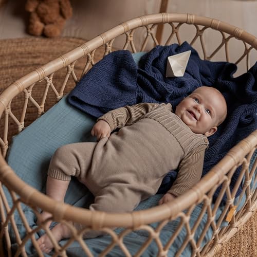 Image of 100% Organic Cotton Knit Receiving Baby Blanket for Newborns - Soft, Breathable Blanket for Crib & Stroller - Nursery Gift (North Sea Blue)