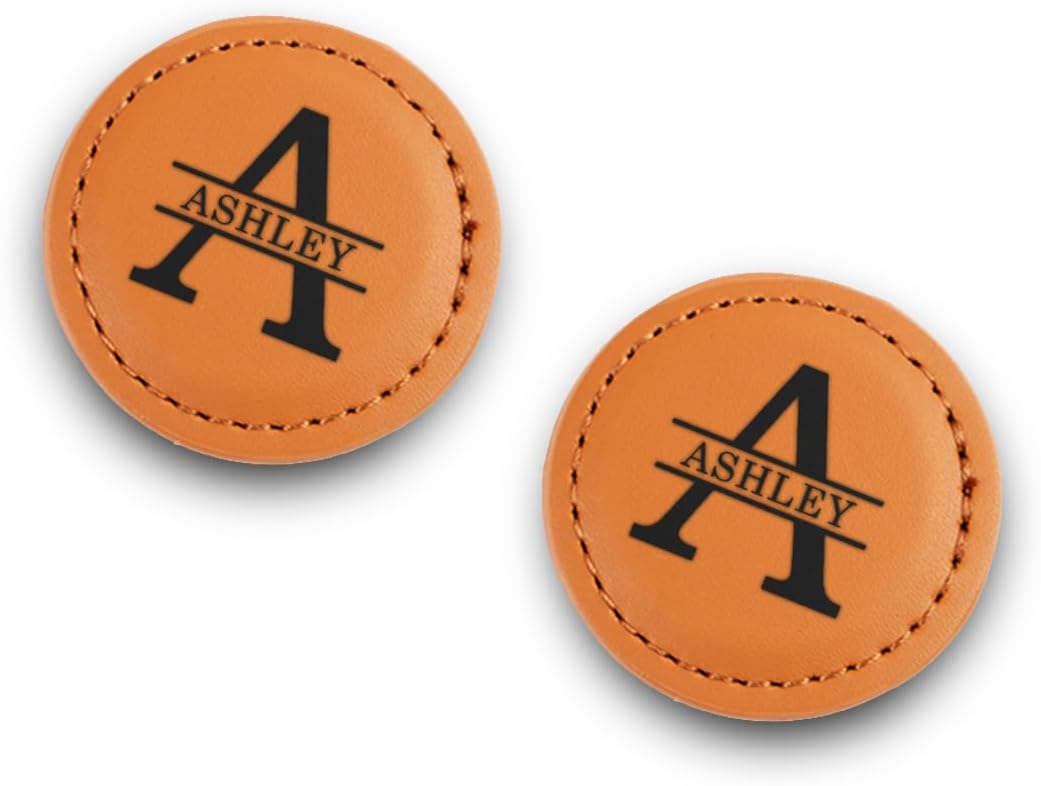 Personalized Golf Ball Markers(Set of 2) - Monogrammed Initial Leather Custom Golf Markers for Golf Sports,Funny Golf Ball Markers Golf Lovers Gift