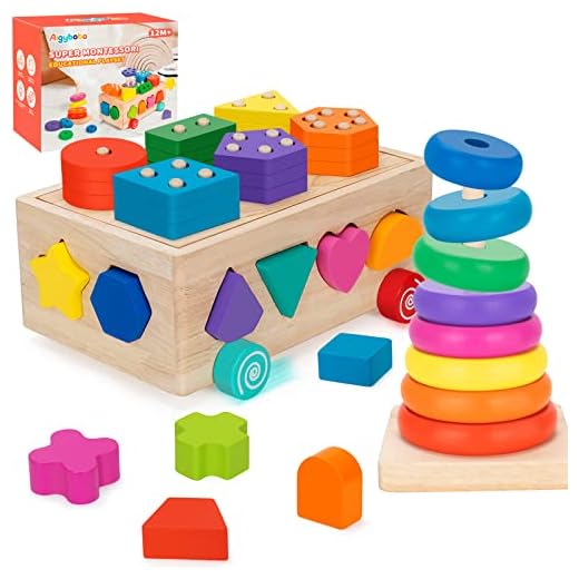 Aigybobo Montessori Toys for 1 Year Old, Baby Toy 12-18 Months, Wooden Shape Sorting & Ring Stacking Toys for Toddlers and Kids Preschool, Ideal Gift for Boys Girls Age 1 2 3 Years Old