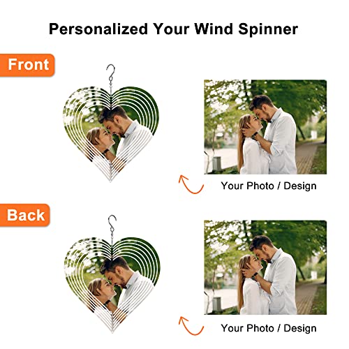 Personalized Photo 3D Metal Wind Spinner Customized Double Sided Picture Sublimation Wind Spinners Hanging Ornament Wind Spinners For Indoor&Outdoor Heart-Shape #TOP1