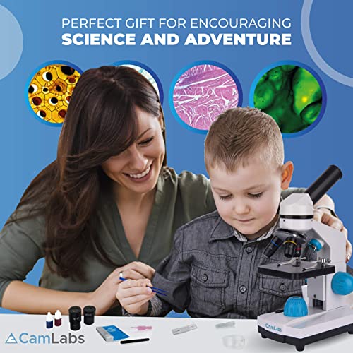 Camlabs Microscope For Kids - 3 Magnification Levels - 40X, 100X, 400X - Includes 25 Specimen Slides, Science Experiments & Accessories - Portable Student Microscope #TOP4