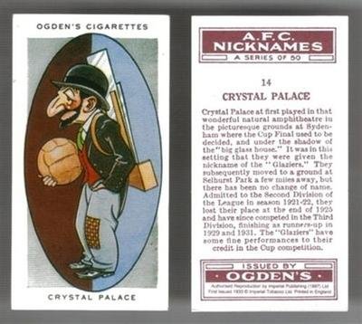 OGDENS Football Club Nicknames cigarette card Crystal Palace THE GLAZIERS :  Amazon.co.uk: Sports & Outdoors