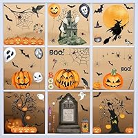 10 Sheets Watercoulor Halloween Window Stickers Decals, SILARLAIT Window Stickers Double-Sided & Reusable Halloween Window Decoration Window Clings Stickers for Halloween Party Decoration