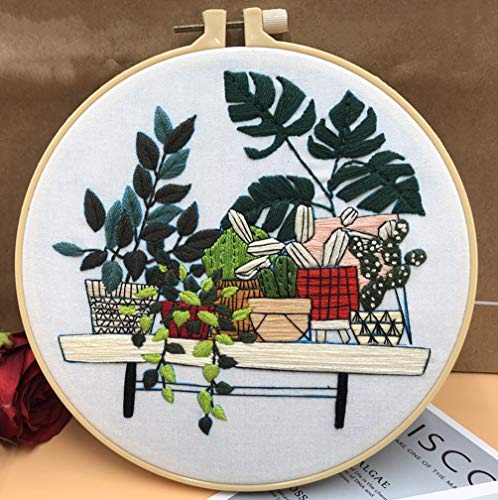 Image of Abillyn Embroidery Starter Kit Potted Plants Stamped with Printed Pattern Cross Stitch Embroidery Kits (Potted Plants 5)
