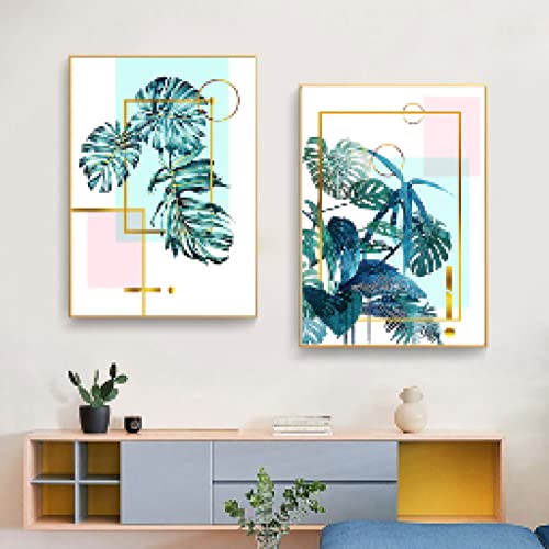 Feuilles vertes toile peinture pour créer une atmosphère zen et chaleureuse